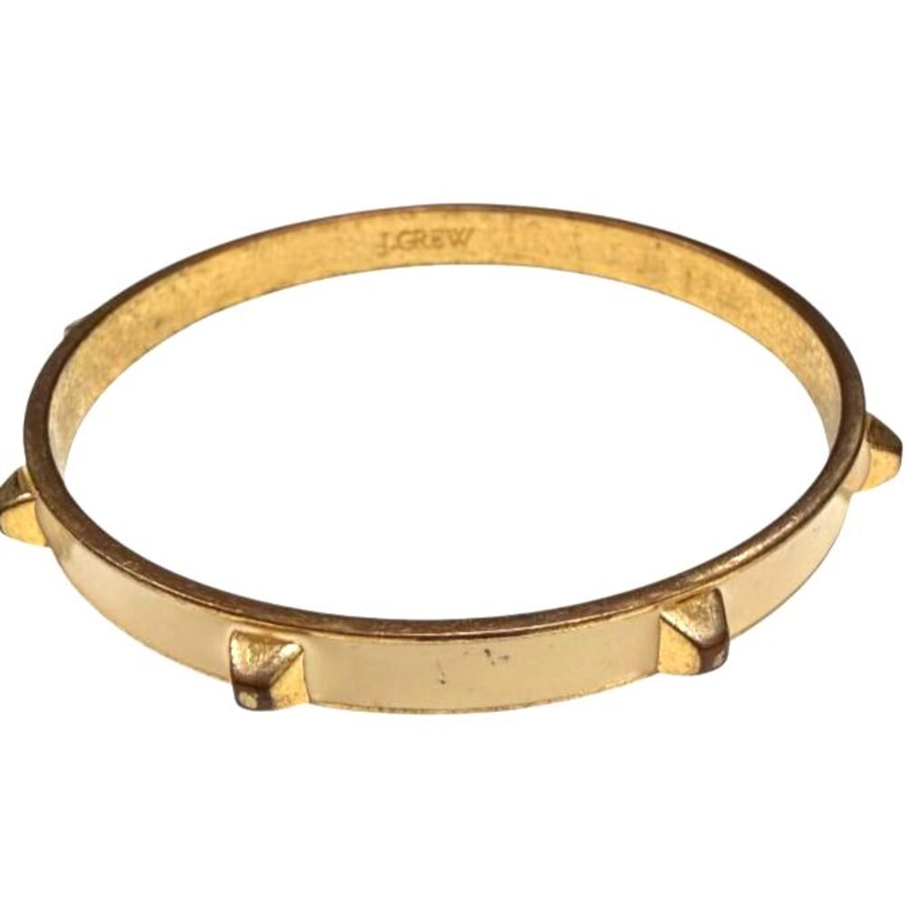 J.Crew Cream Enamel Gold Tone Pyramid Stud Slip On Stacking Bangle Bracelet